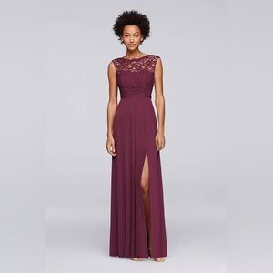 David's Bridal Burgundy Lace Maxi Dress